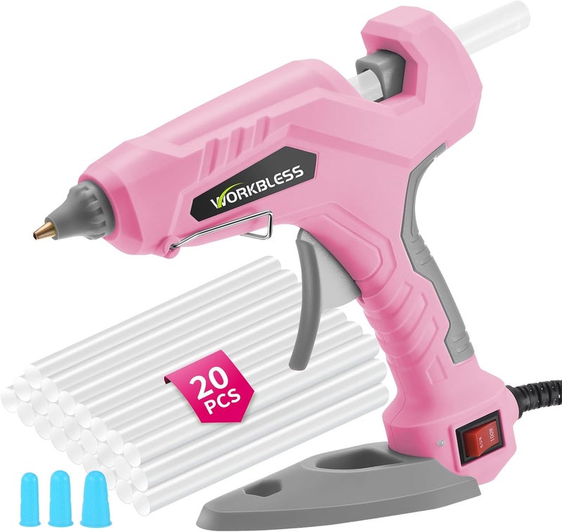 WorkBless Pink Hot Glue Gun Full Size, 60W/100W Dual Temp Glue Gun, Fast Heating Heavy and Duty Glue Gun with 20PCS Glue Sticks for Arts, Home Repair, Professional DIY & Industrial Use - Image 1